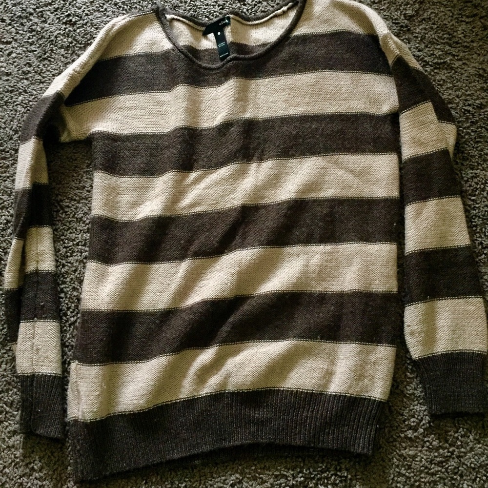 Aqua brown and tan striped sweater